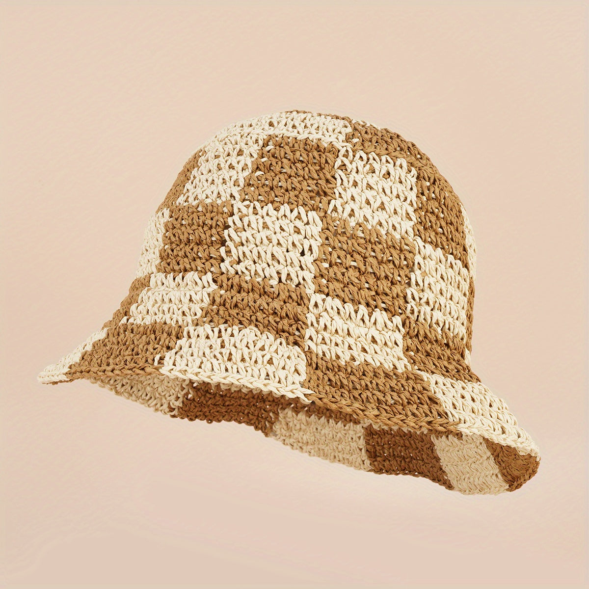 Checkerboard Straw Hat Large Brim Sun Protection Fisherman Hat