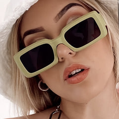 Vintage Rectangle Sunglasses 90's Square Shades Nude Sunnies