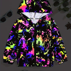 Girls Glow In The Dark Graffiti Hooded Jacket Windbreaker
