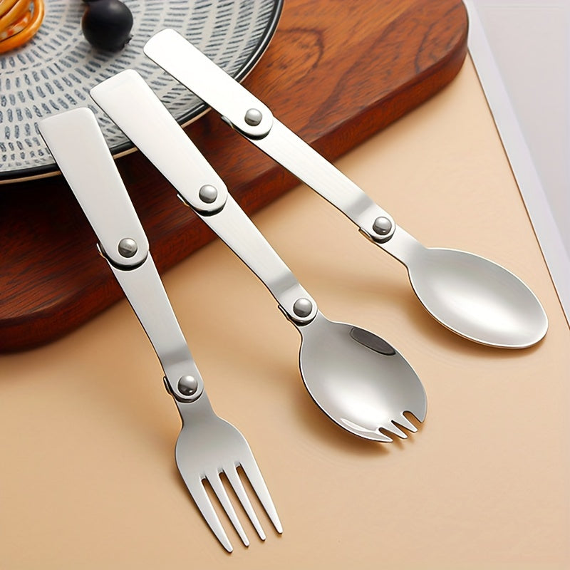 304 Stainless Steel Portable Three Fold Spoon And Fork