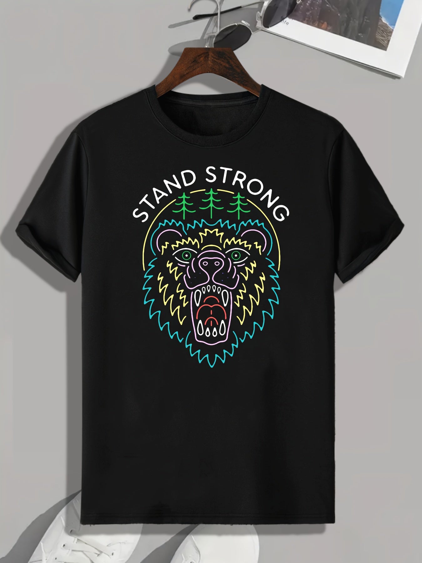 Bear Pattern Print Men's Comfy Sports T shirt Graphic Tee