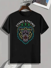 Bear Pattern Print Men's Comfy Sports T shirt Graphic Tee