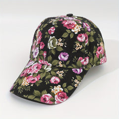 Unisex Large Brim Casual Baseball Cap with Flower Embroidery for Outdoor Sport