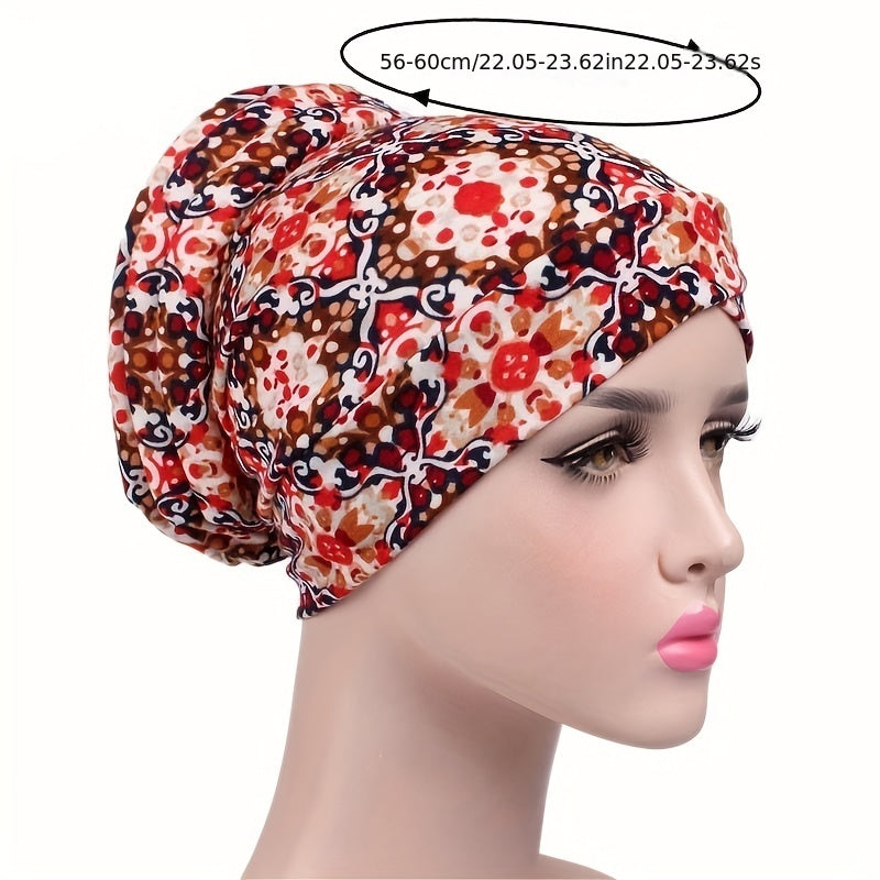Vintage Flower Print Turban Cap Elastic Head Wrap Bohemian Bandana