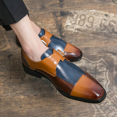 Men's Square Toe Block Dress Shoes Slip On Monk Loafer Shoes