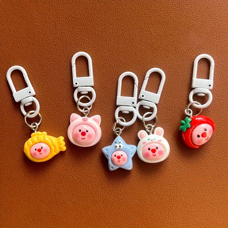 Cartoon Starfish Fish Strawberry Rabbit Keyring Charms Pendant