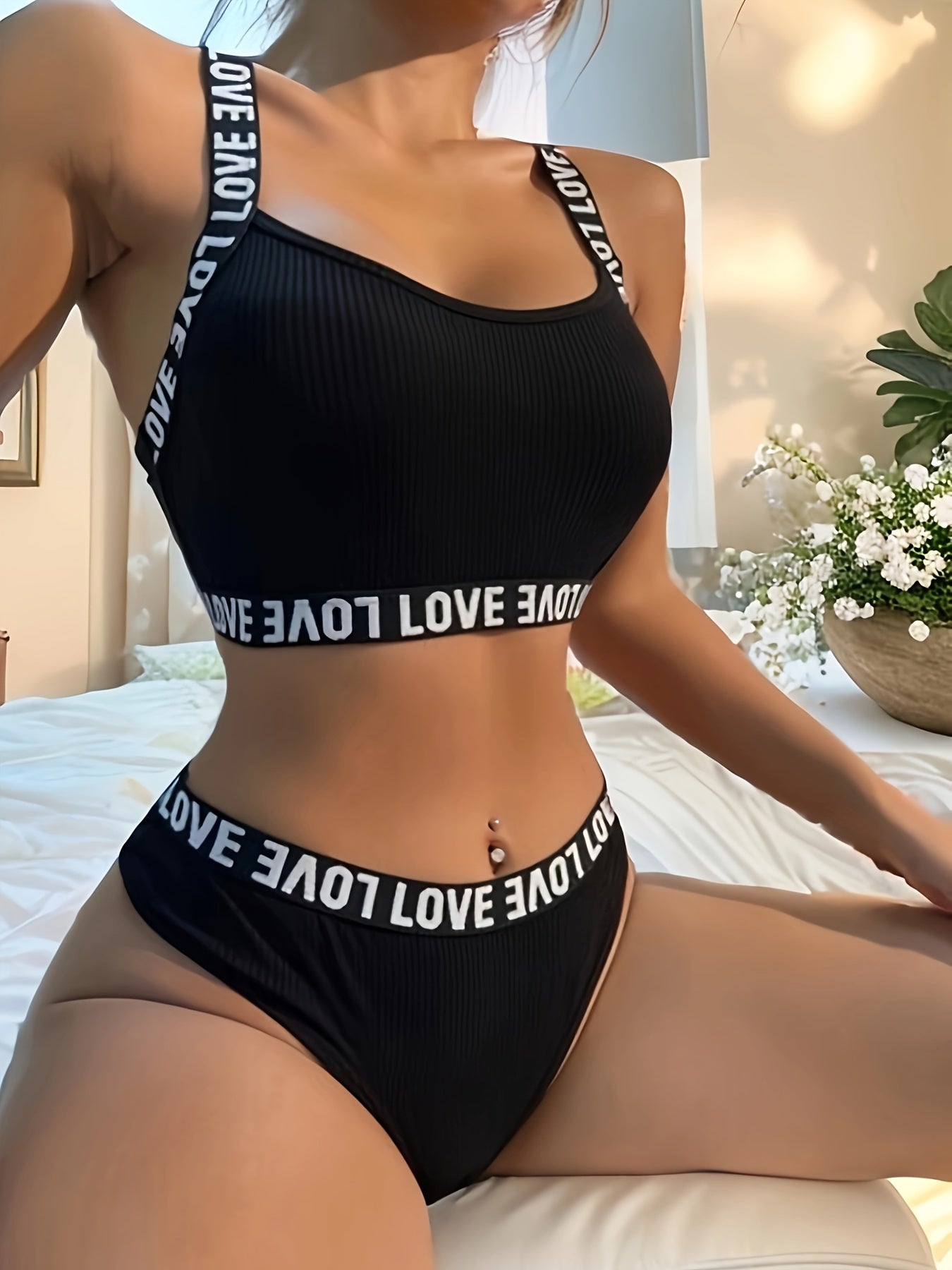 Criss Cross Back Bra & Panties Lingerie Set