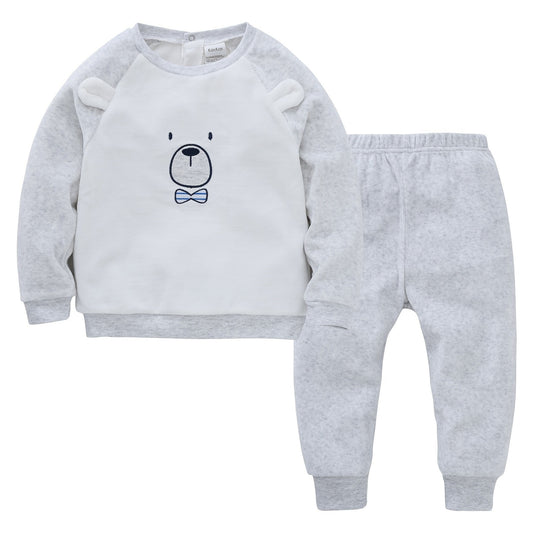 Toddler Baby Boys Fleece Bear Print Sweatshirt Pants Set