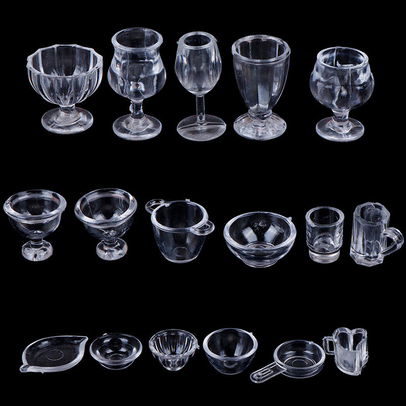 17pcs 1:12 Dollhouse Transparent Tableware DIY Pretend Play