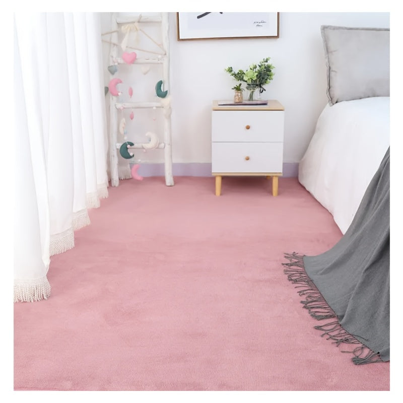 1pc Plush Area Rug Thickened Bedside Carpet Solid Large Area Floor Carpet
