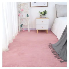 1pc Plush Area Rug Thickened Bedside Carpet Solid Large Area Floor Carpet