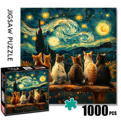 1000pcs Starry Night Sky Cat Puzzle Jigsaw Game for Ages 14 DIY Home Decor