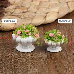 4pcs Pink Flower Green Plant Potted 1:12 Dollhouse Decor