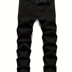 Casual Retro Style Solid Cotton Mid Stretch Jeans Mens Denim Pants