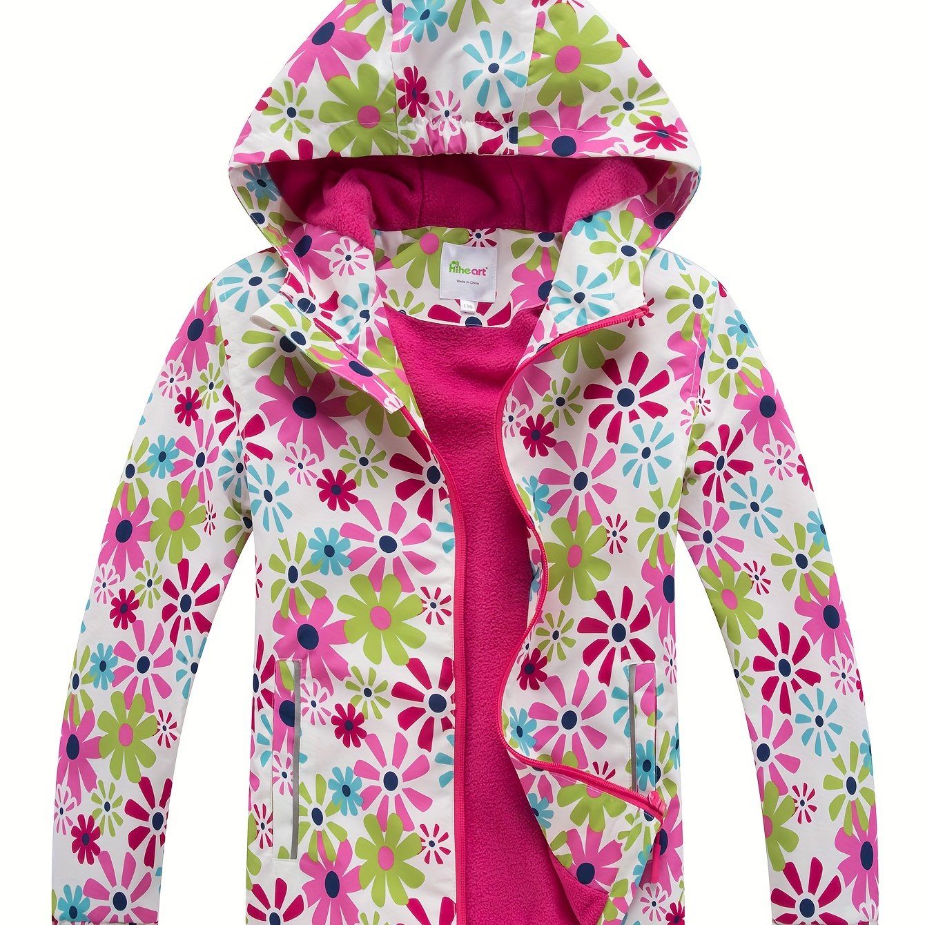Girls Sunflower Fleece Hooded Jacket Waterproof Warm Sports