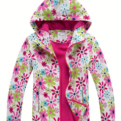 Girls Sunflower Fleece Hooded Jacket Waterproof Warm Sports