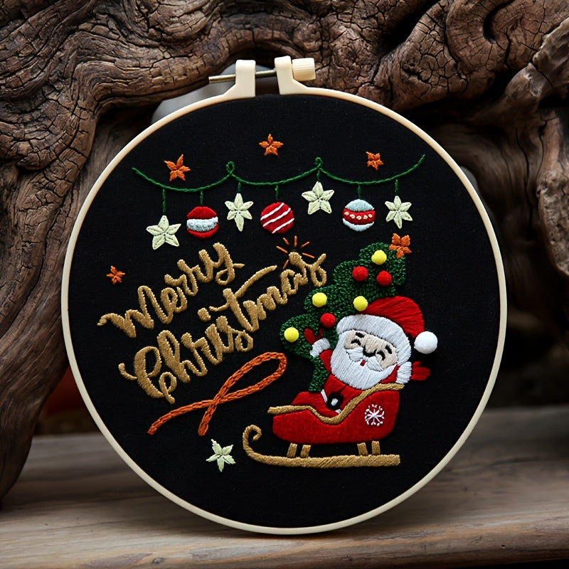 Embroidery Starter Kit Merry Christmas Pattern Cloth Thread Cross Stitch