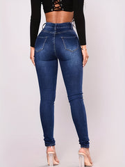 Dark Casual Skinny Jeans Slim Fit Slash Pockets High Stretch Denim Pants