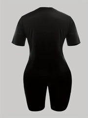 2pcs Summer Casual Sports Sets Letter Graphic T shirts & Solid Shorts