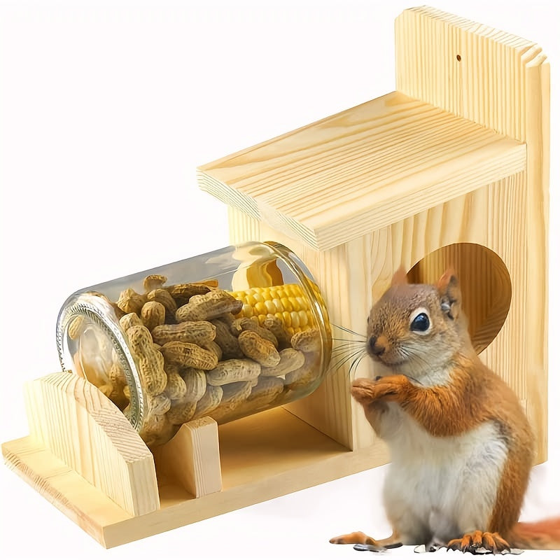 Outdoor Squirrel Feeder with Glass Jar Rustic Squirrel Food Box