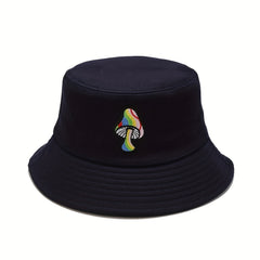Mushroom Embroidery Bucket Hat Breathable Fisherman Cap