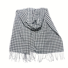Houndstooth Fringe Trim Scarf Faux Cashmere Shawl Wrap