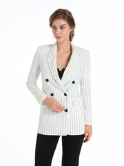 Striped Double Breasted Blazer Coat Casual Long Sleeve Loose Blazer