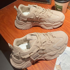 Solid Platform Sneakers Lace Up Running Shoes Comfortable
