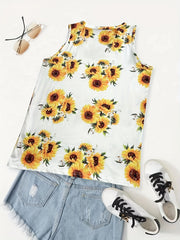 Sunflower Print V Neck Tank Top Summer Sleeveless Casual Women's Clothing