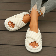 Women's Criss Cross Strap Flatform Slippers Indoor Non Slip Shoes