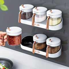 Wall Mounted Seasoning Storage Box Set Transparent Spice Container with Spoon