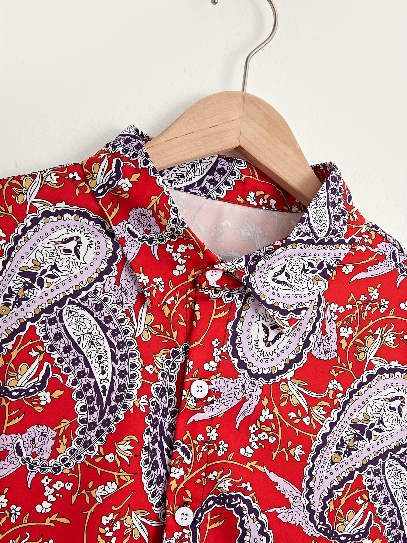 Paisley Pattern Men's Red Shirt Long Sleeve Autumn Wear