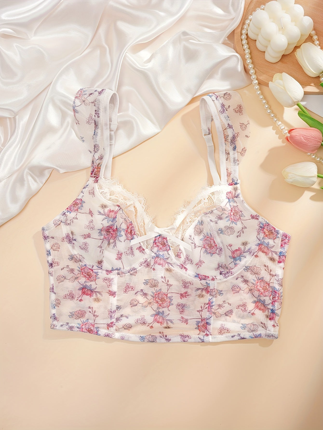Floral Print Cami Corset Bustier Lace Body Shaper