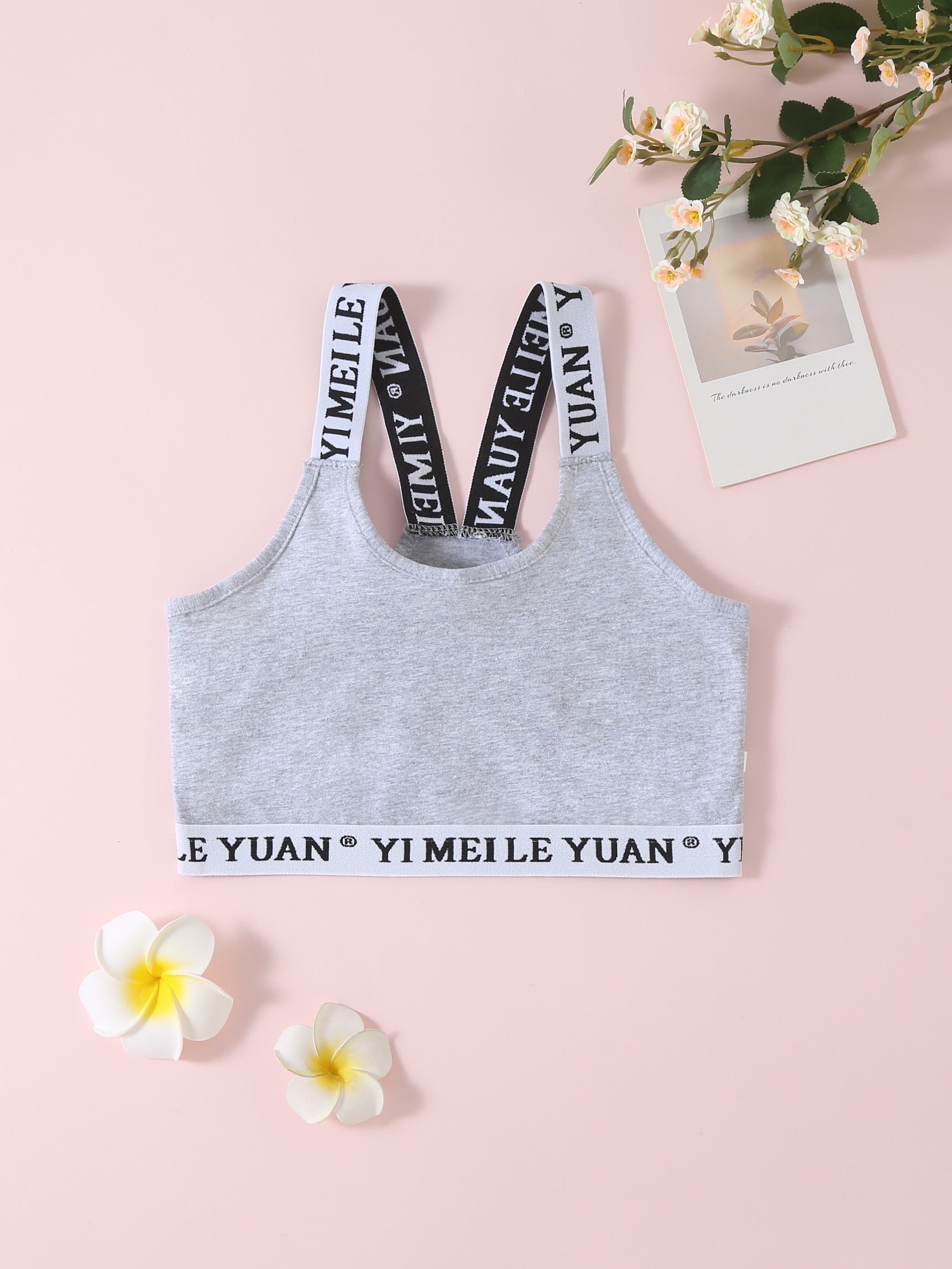 2pcs Letter Print Sports Bra Elastic Strap Underwear for Teens