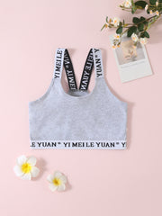 2pcs Letter Print Sports Bra Elastic Strap Underwear for Teens