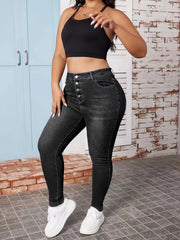 Skinny Jeans Button Fly High Rise High Stretch