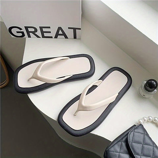 Women's Square Toe Flat Flip Flops Non Slip Indoor Outdoor Slides