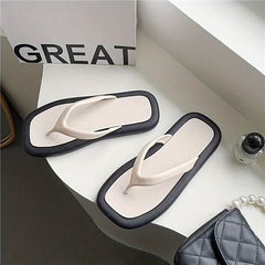 Women's Square Toe Flat Flip Flops Non Slip Indoor Outdoor Slides