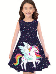 Girl 3D Printed Flying Horse Princess Dress