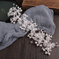 Hand Wired Pearls Crystal Flowers Headband Wedding Tiara