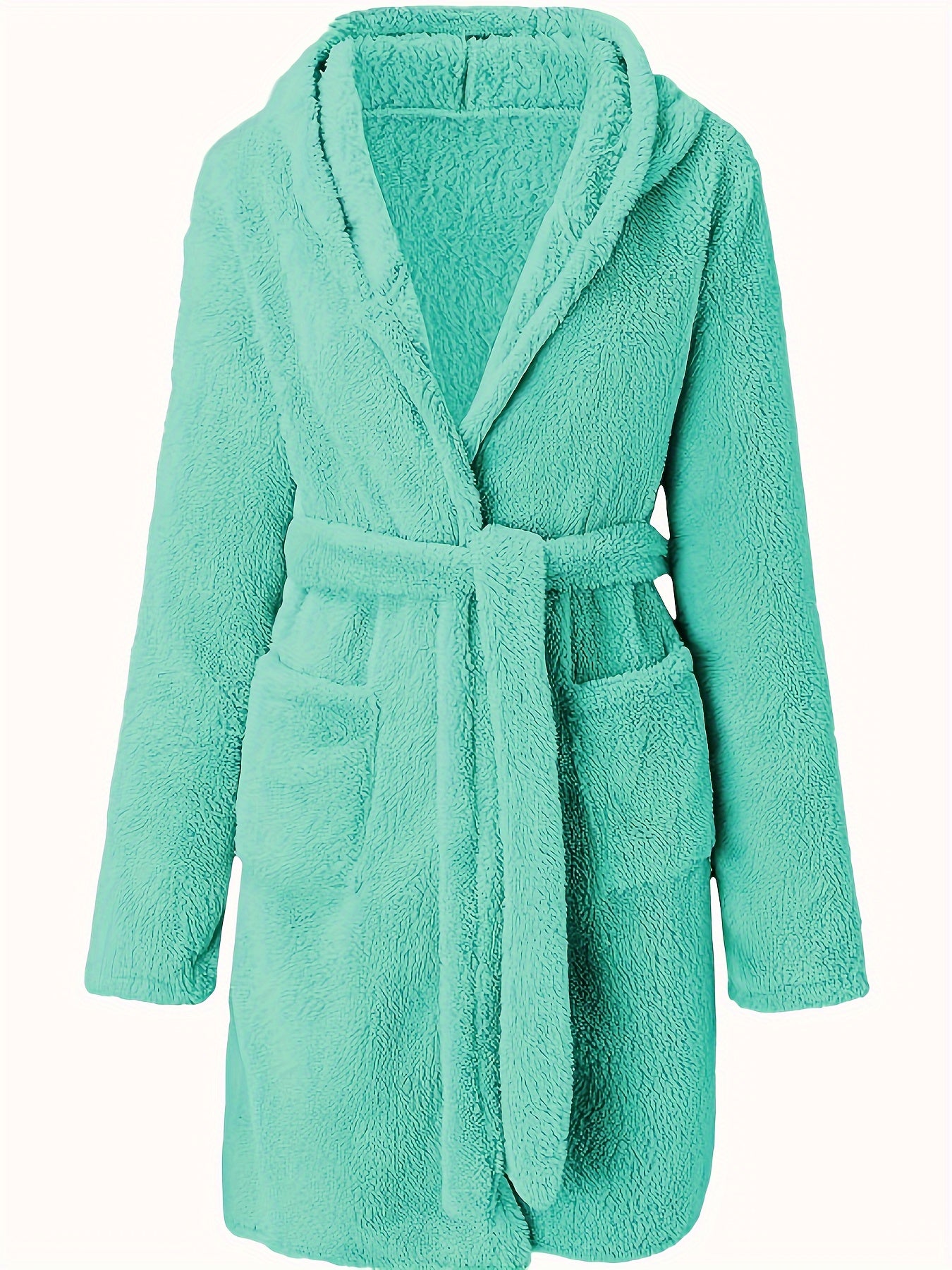 Cozy Fuzzy Hooded Robe with Belt & Pockets