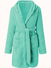 Cozy Fuzzy Hooded Robe with Belt & Pockets