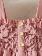 Girls' Ruffle Sleeveless Button Dress Summer Beach Casual A line Sun