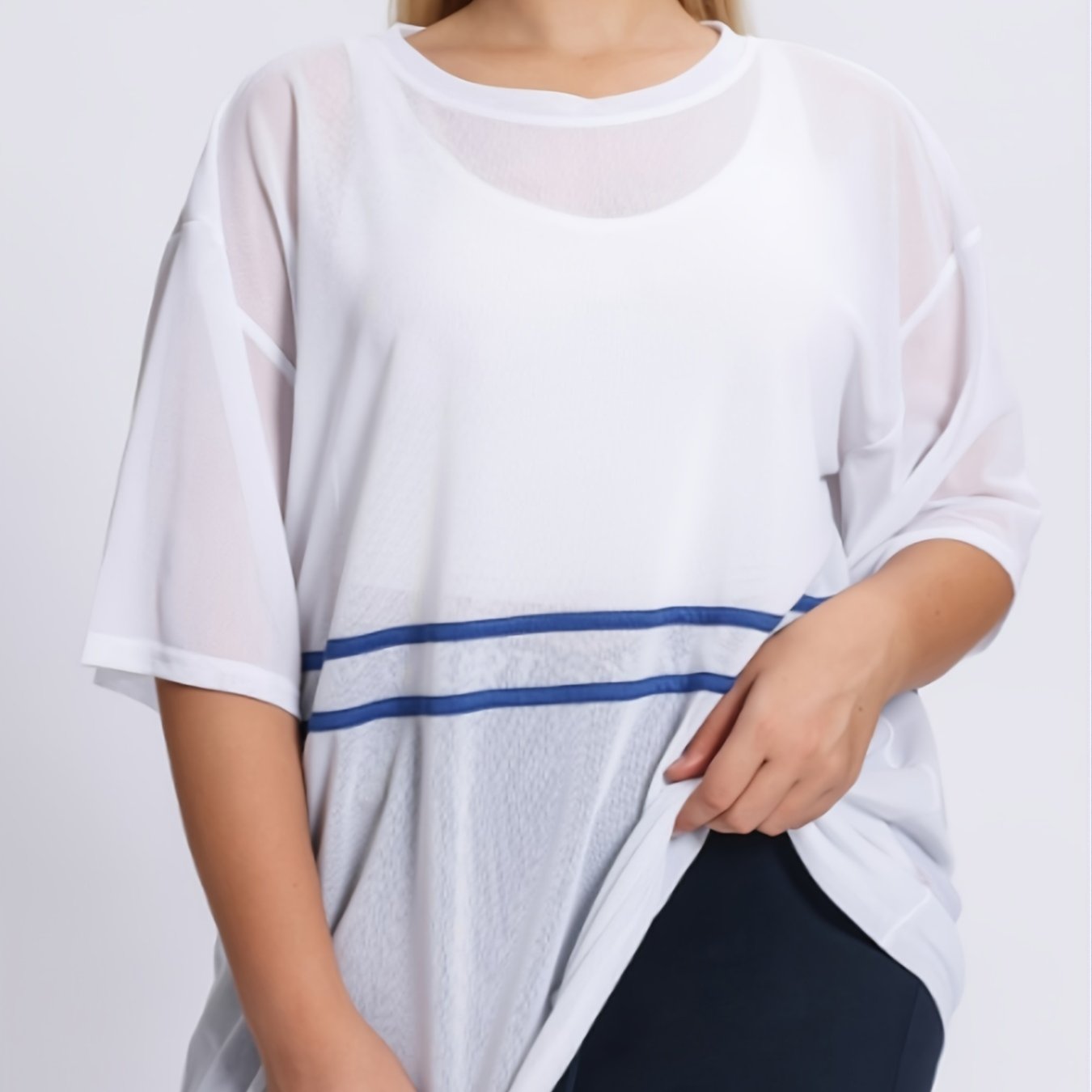 Strip Print Short Sleeve Pullover Sports Top