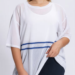 Strip Print Short Sleeve Pullover Sports Top