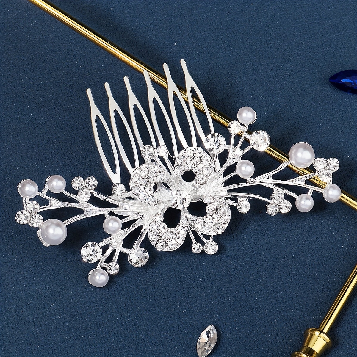 Rhinestone Faux Pearl Hair Comb Bridal Headband
