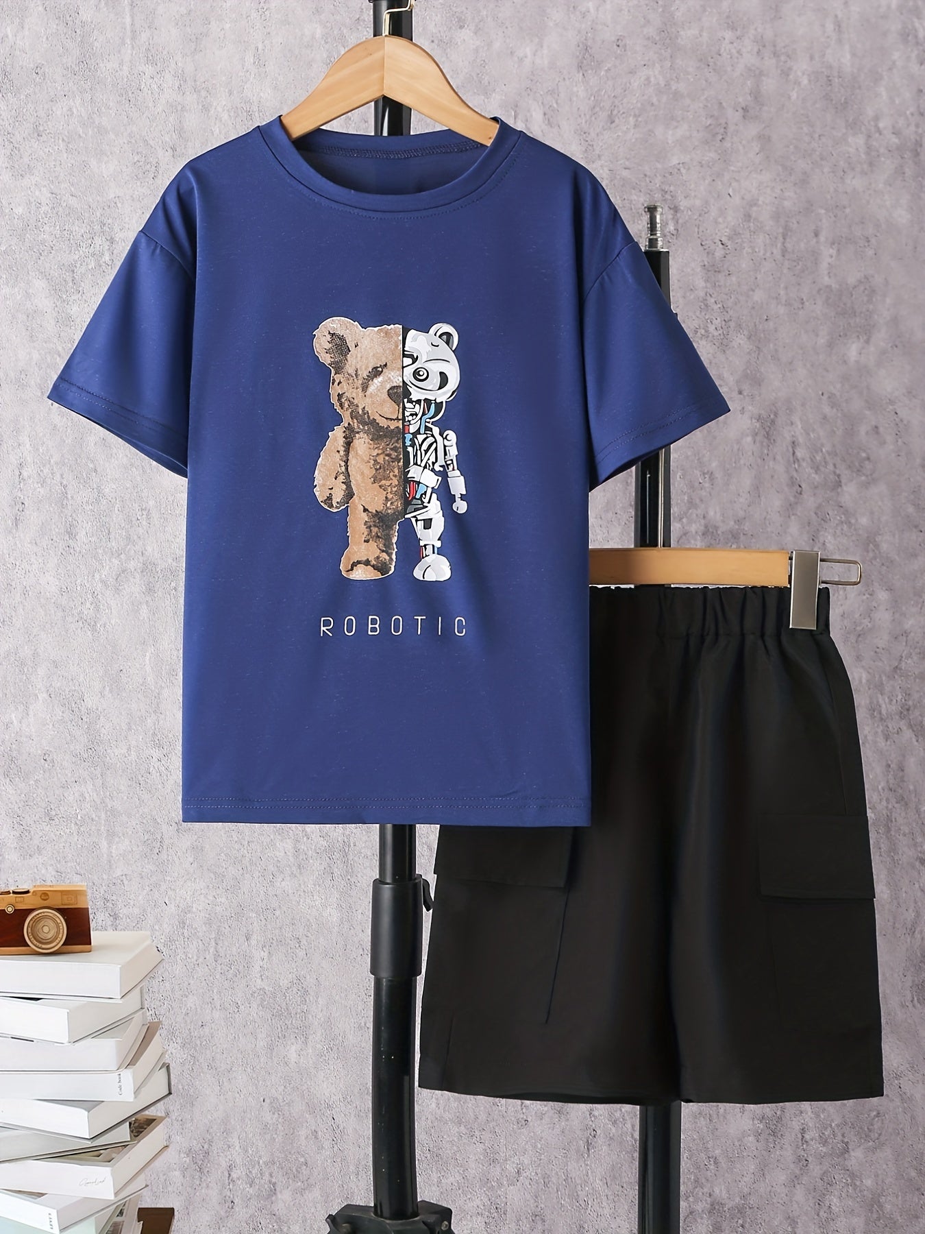 Boys Bear Graphic T-Shirt & Cargo Shorts Set