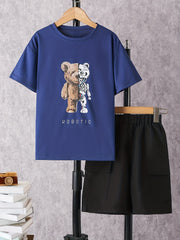 Boys Bear Graphic T-Shirt & Cargo Shorts Set