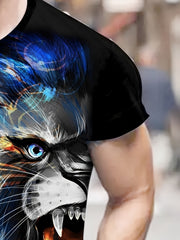 Lion 3d Pattern Print Men's Short Sleeve Comfy T-shirt Graphic Tee