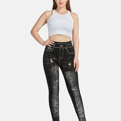 Denim Print High Waisted Leggings Casual Skinny Leggings